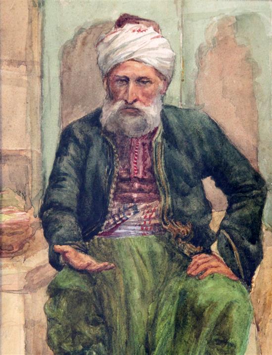 Middle Eastern School Study of a seated Turkish gentleman 9.5 x 7.25in.